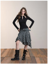 Halter Neck Openwork Rivet Long-Sleeve T-Shirt - CHINASQUAD