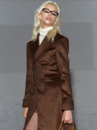 Vintage Wool Waist-Cinched Mid-Length Coat