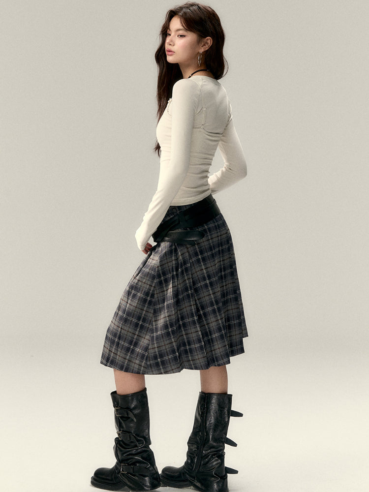 Asymmetrical Plaid Midi Skirt