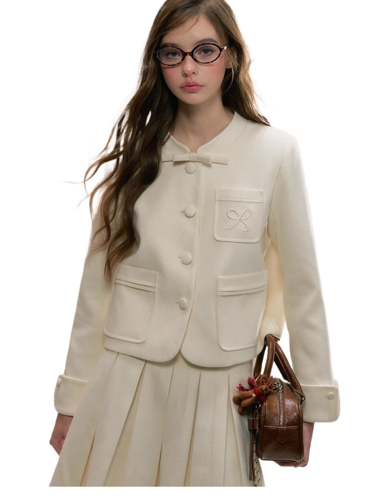 Navy &amp; Beige Detachable Collar Jacket