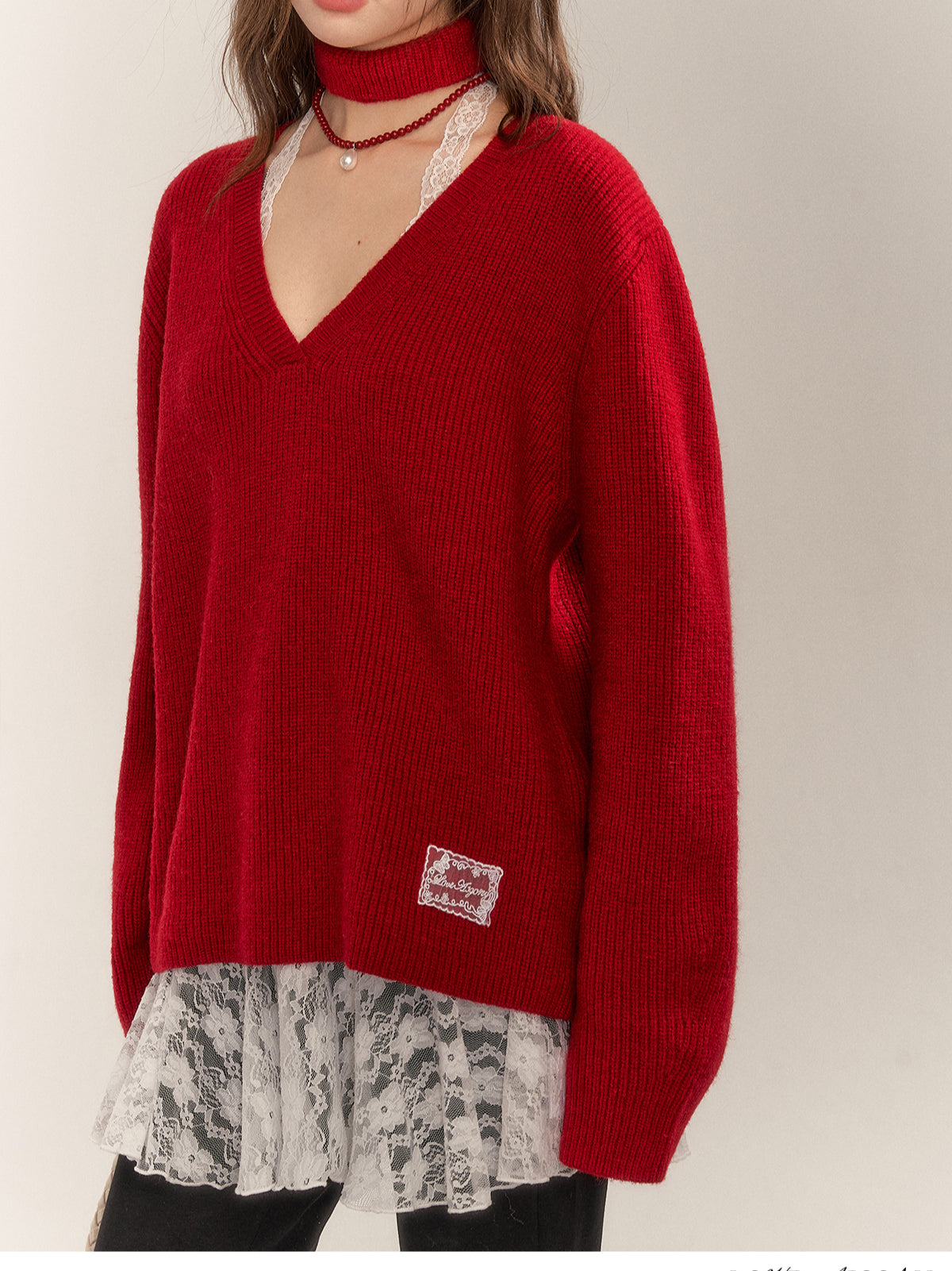 Halter V-Neck Loose Knit Sweater