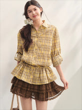 Ruffled Hem Waist-Cinching Checked Shirt - CHINASQUAD