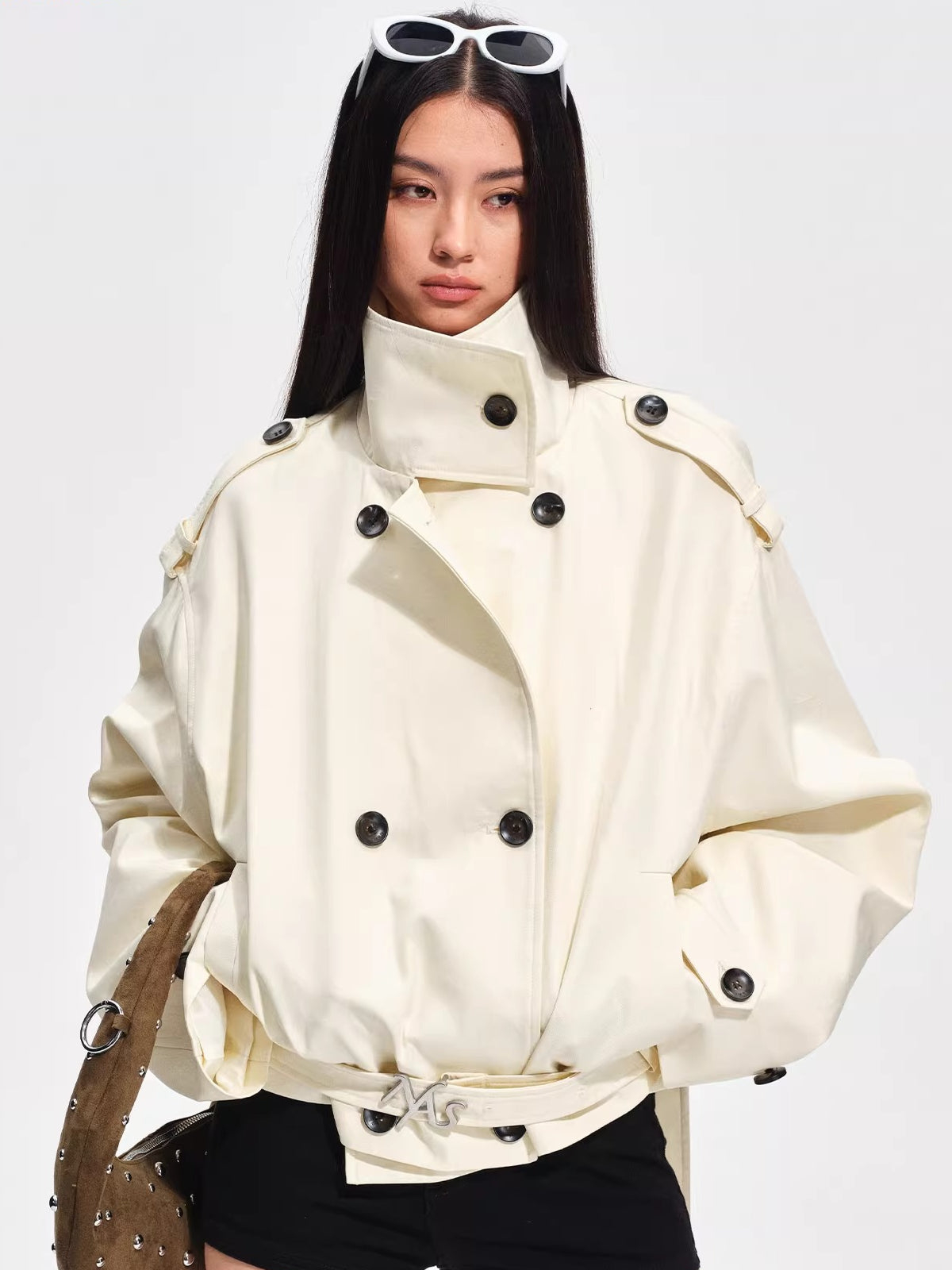 Washed Cotton-Tencel Moto-Style Short Jacket