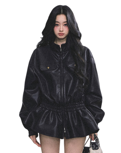 Desert Edge PU Leather Stand-Collar Jacket