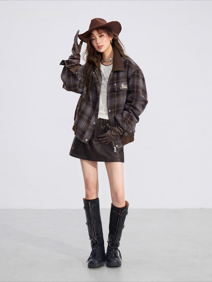 Melange Wool-Blend Quilted Plaid Jacket