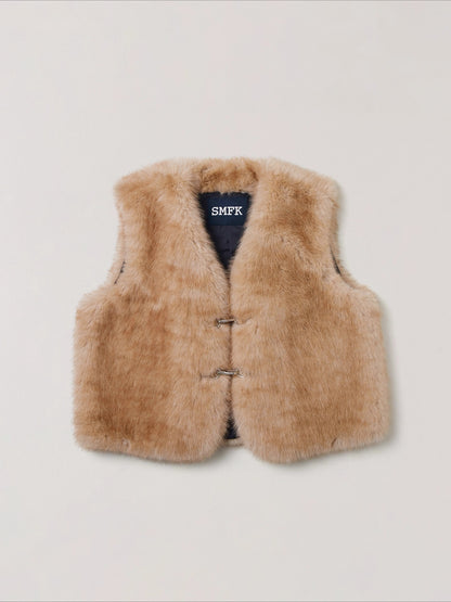 Cross Relic Oversized Faux Fur Vest