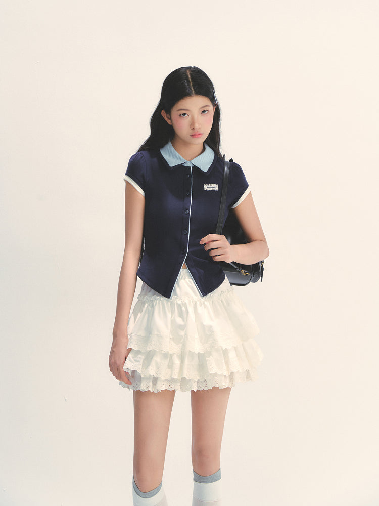 White Lace Trimmed Tiered Skirt - CHINASQUAD
