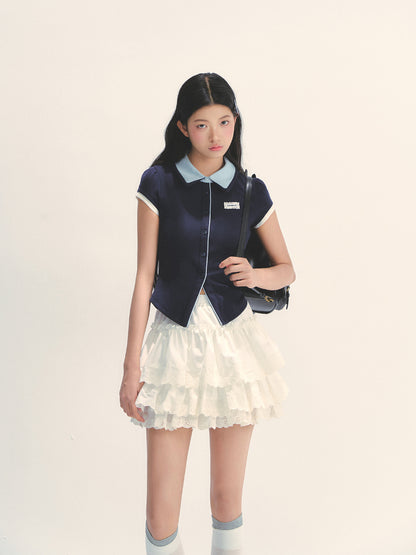 White Lace Trimmed Tiered Skirt - CHINASQUAD