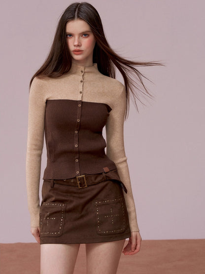 High-Neck Knit Top Fringe Cape Set