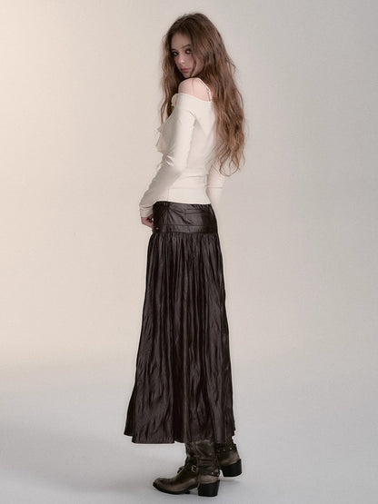 Dark Coffee PU Midi Skirt