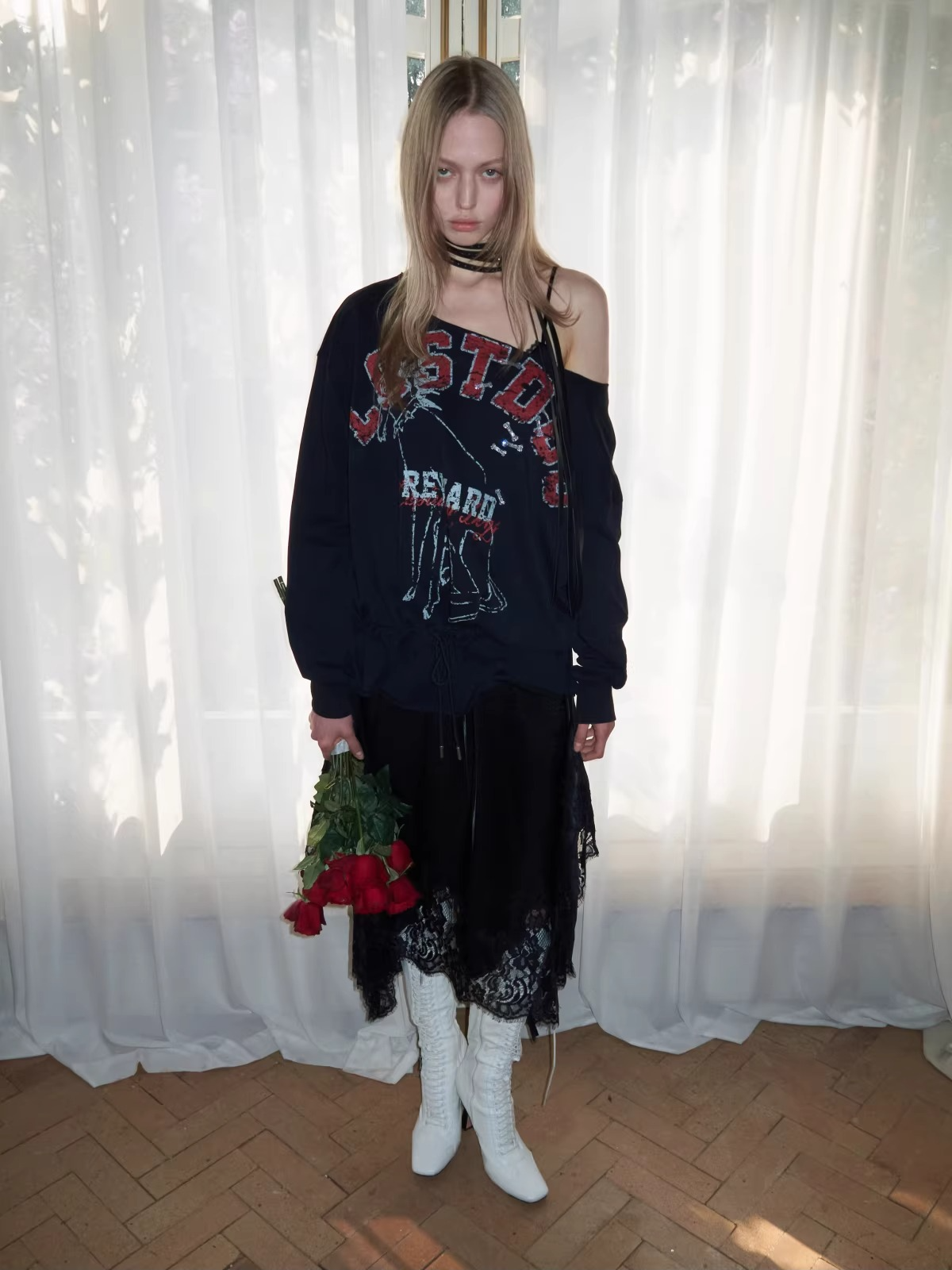 Asymmetric Graphic Drawstring Hoodie