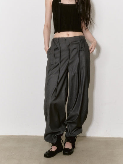 Gray Tie Wide-leg Trousers