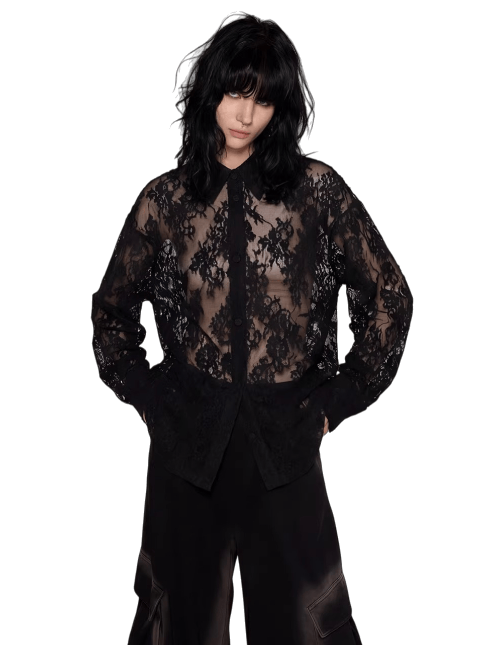 Lace-Detail Oversized Silhouette Shirt