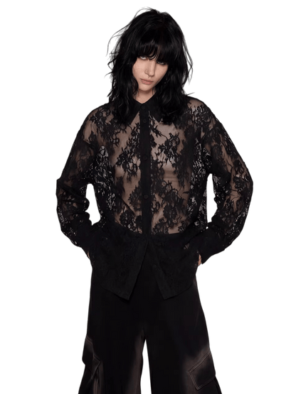 Lace-Detail Oversized Silhouette Shirt