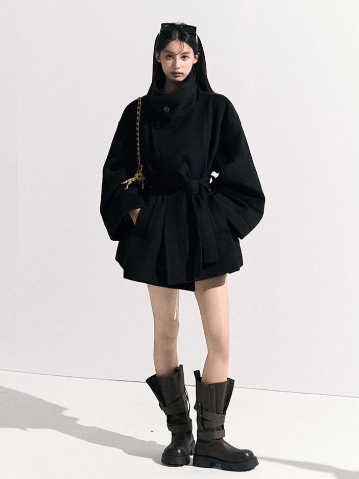 Stand-Collar Pure Wool Tailored Coat