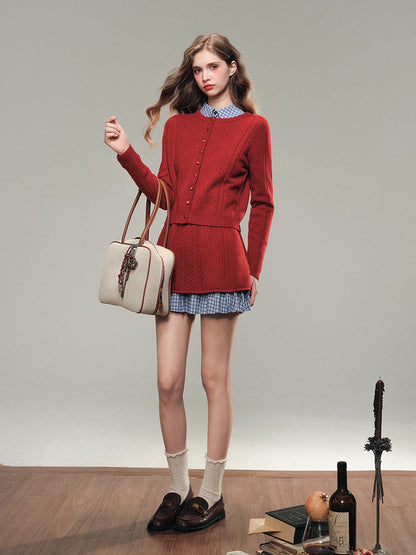 Pure Wool Knit Hollow Cardigan Set