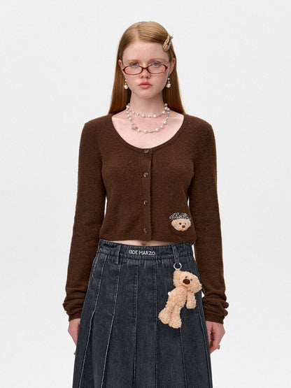 Bear Embroidered Knit Cardigan