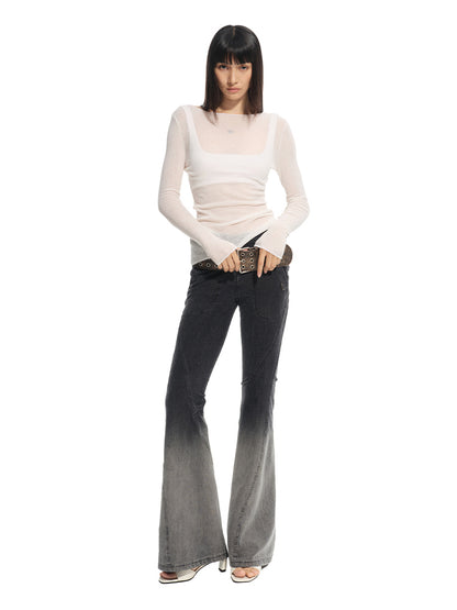 Twill Washed V-Waist Stretch Micro-flare Pants - CHINASQUAD