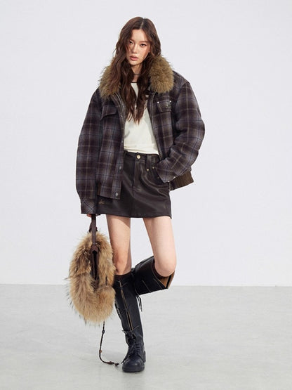 Melange Wool-Blend Quilted Plaid Jacket