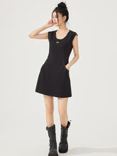 U-neck Waist-cinching Sleeveless Little Black Dress - CHINASQUAD