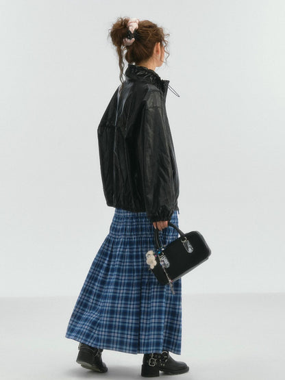 Lace Trim Drawstring Plaid Skirt