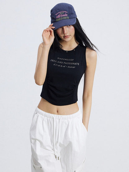 Logo Cinched Waist Sleeveless Tank Top