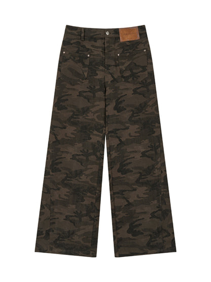 Leopard Print Camo Wide-Leg Cargo Pants