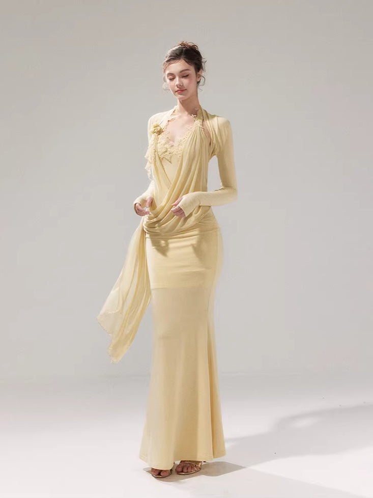 Knit Mesh Top Camisole &amp; Maxi Skirt Set