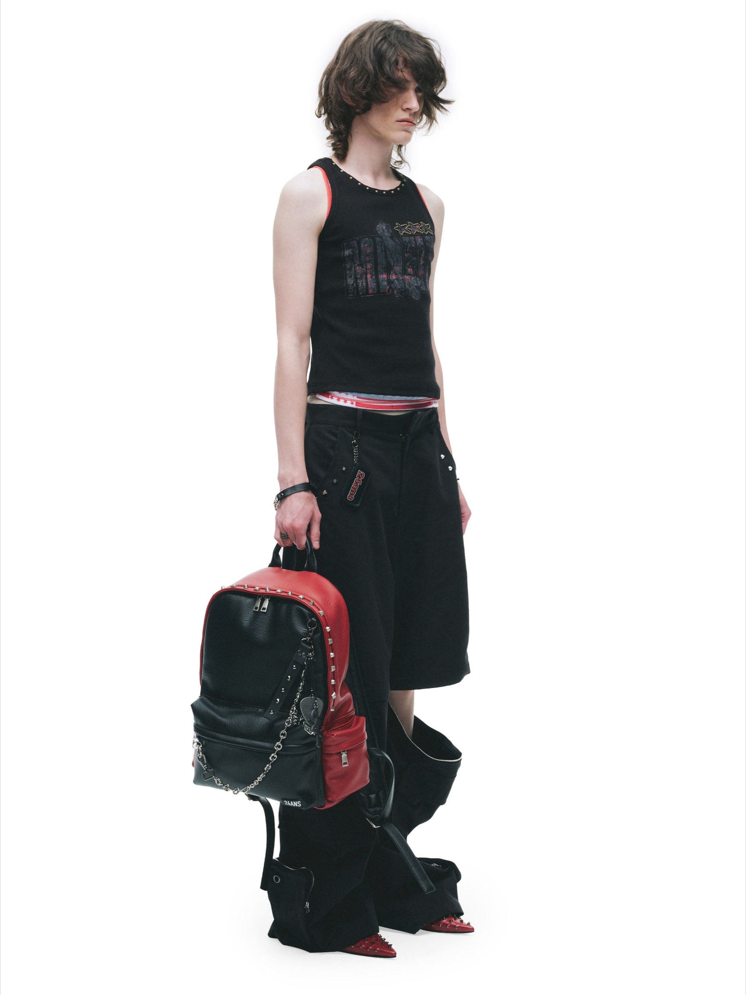 Punk Ribbed Studded Graphic Tank Top