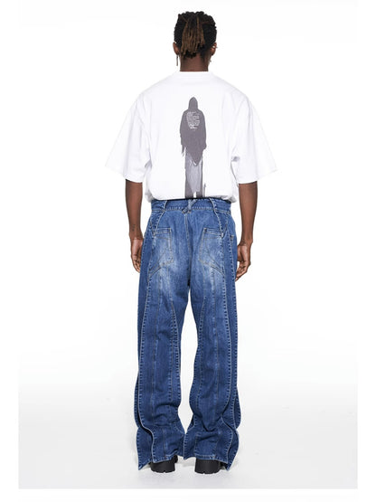 3D Cut Washed Denim Relaxed Jeans