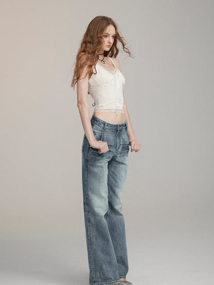 Loose Straight-Leg Denim Pants