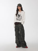 Vintage Cat & Dog Print Distressed Long-Sleeve Tee - CHINASQUAD