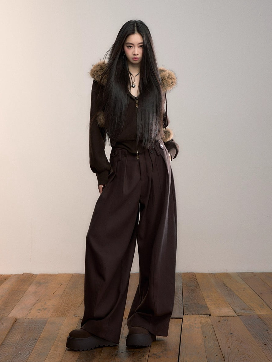 Faux Fur Collar Wool-Blend Fleece Jacket