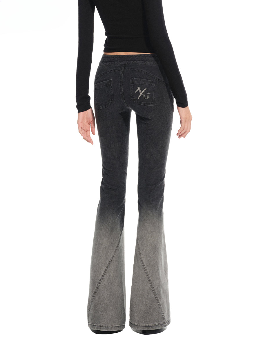 Twill Washed V-Waist Stretch Micro-flare Pants - CHINASQUAD