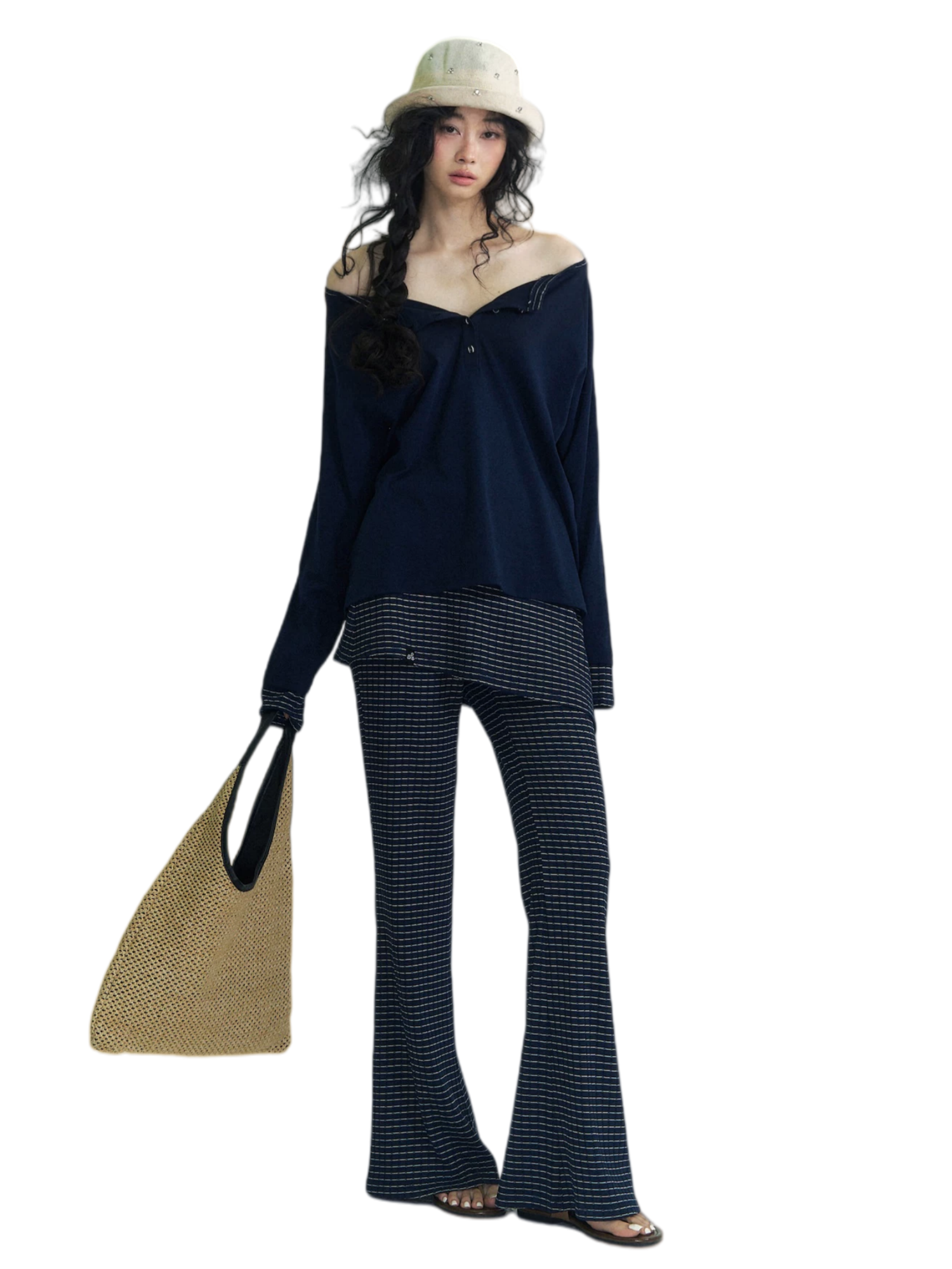 Patchwork Striped Henley T-Shirt &amp; Pants Set