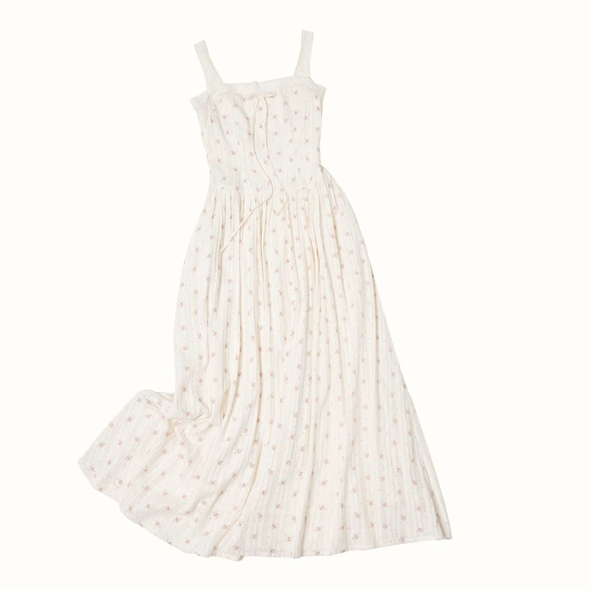 Vintage French Lace Cotton Floral Maxi Dress