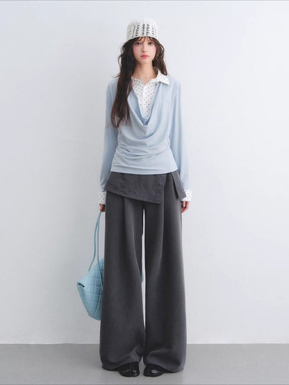Embroidered Panel Wide-Leg Tailored Trousers