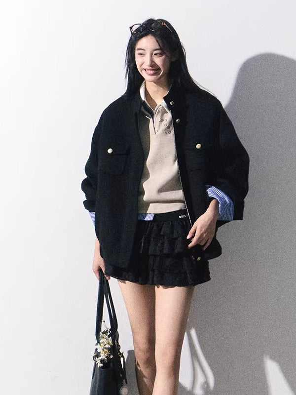 Wool-Blend Oversized Short Jacket