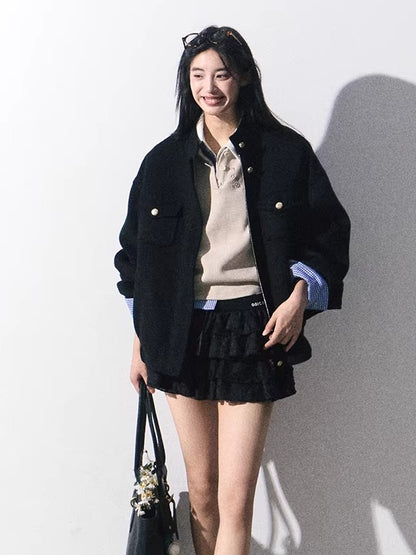 Wool-Blend Oversized Short Jacket