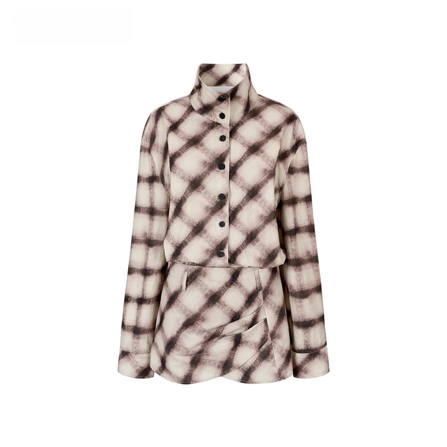 Plaid Irregular Hem Cotton Shirt Dress
