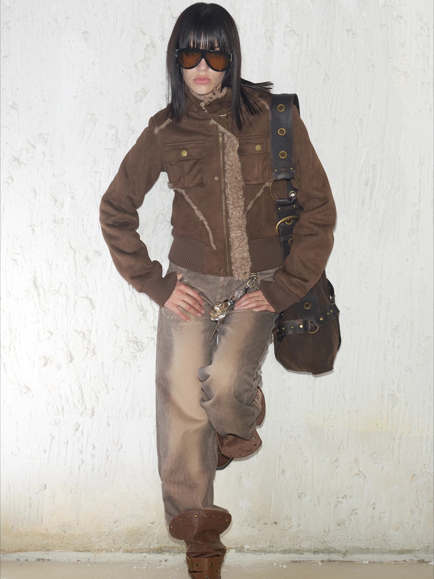 Faux Shearling Ribbed Short Jacket