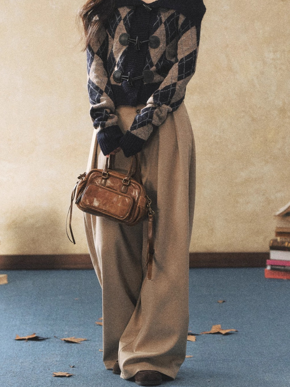 Khaki Relaxed Straight-Leg Wide Trousers