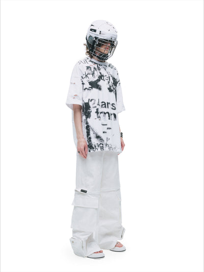 Distressed Laser-Burn Graphic Oversized T-Shirt