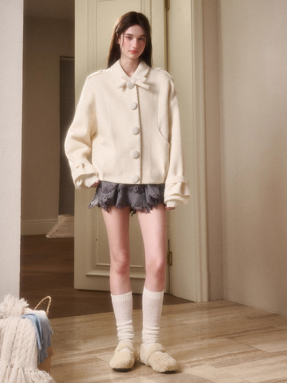 Fluffy Snow Wool Twill Cut Jacket