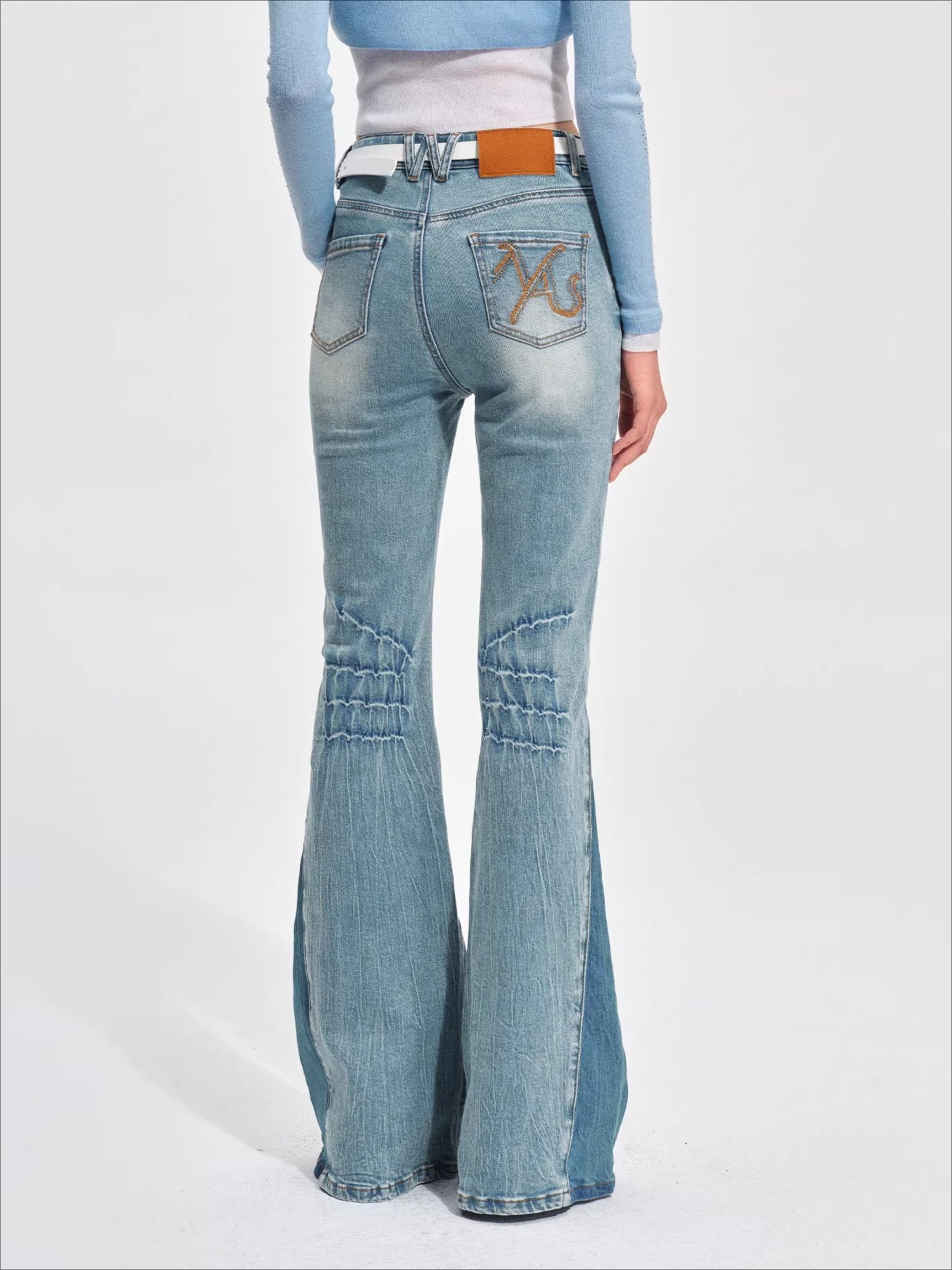 Vintage-Washed Skinny Micro-Flare Denim Jeans