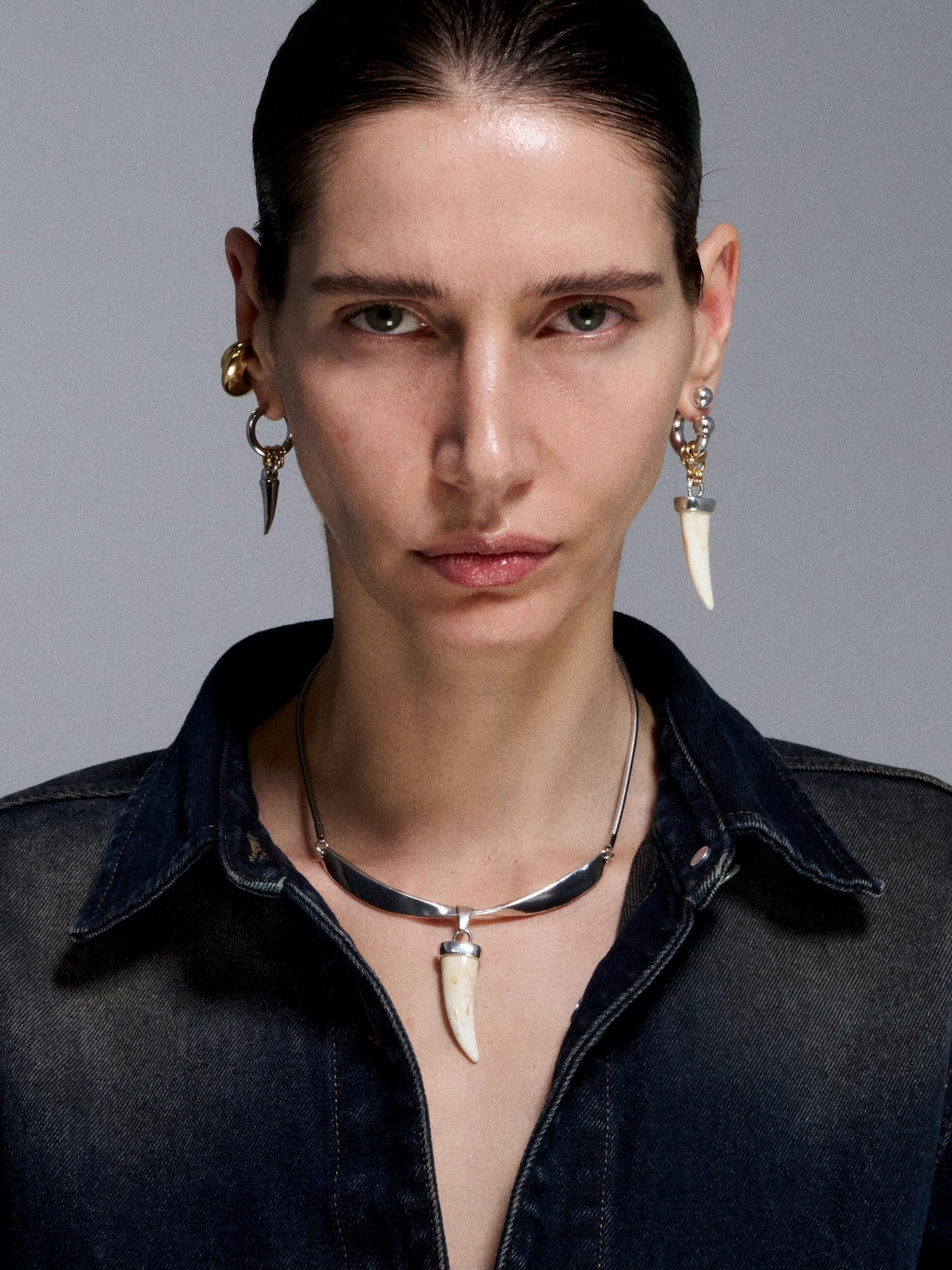 Silver Fang &amp; Horn Reshaped Romance Vintage Necklace