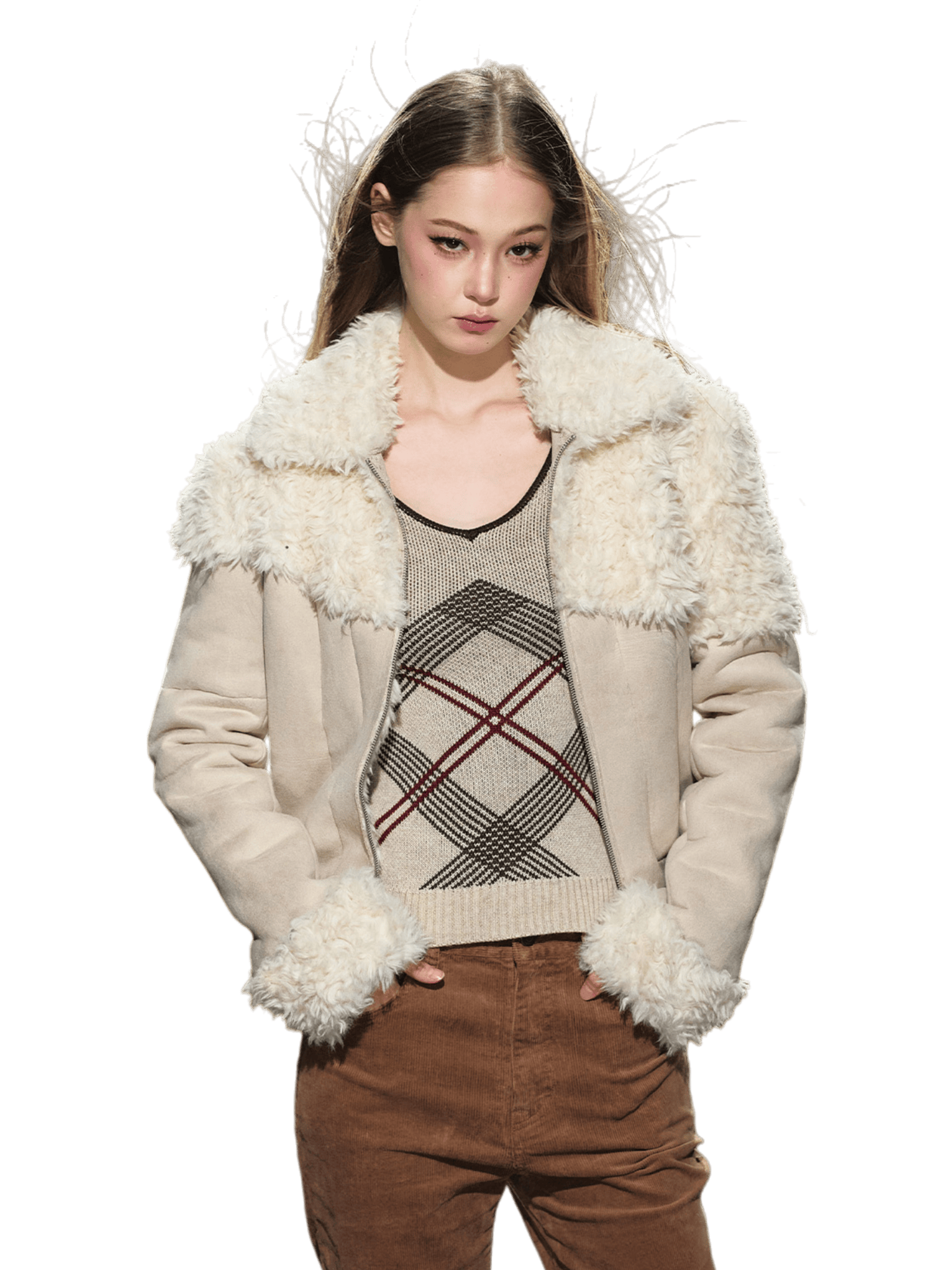 Faux Shearling Fitted Fur-Collar Jacket