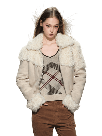 Faux Shearling Fitted Fur-Collar Jacket