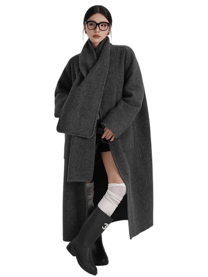 Cape-Style Oversized Long Wool Coat