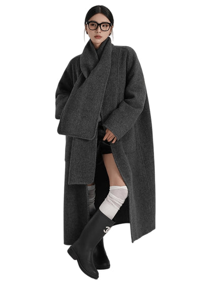 Cape-Style Oversized Long Wool Coat